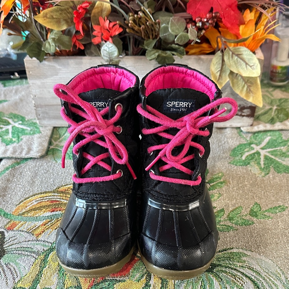 Sperry Kids Black and Pink Rain Boots